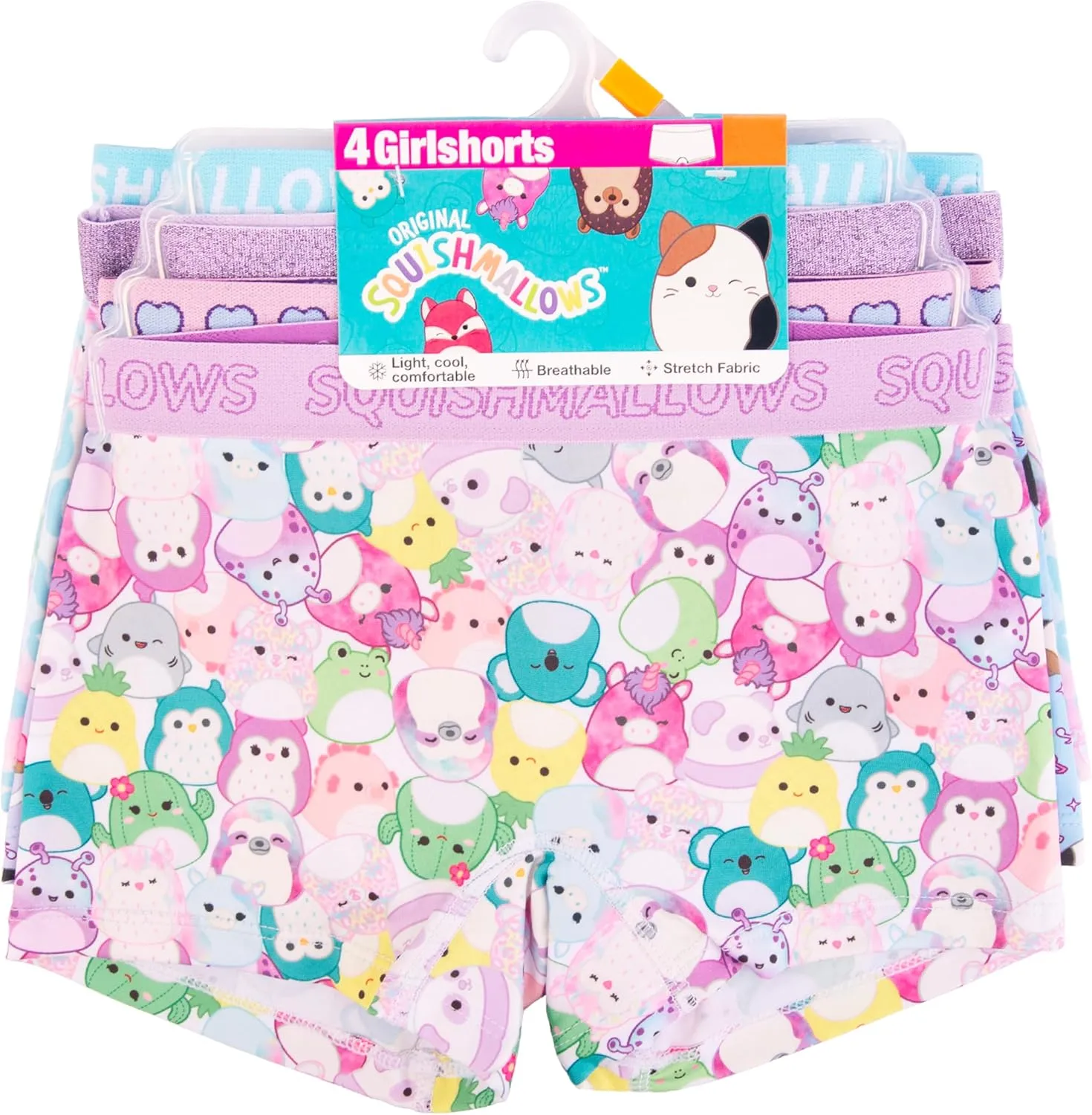 Squishmallows Girls' Underwear Panties and Shorts with Cam The Calico, Lola & More in Sizes 4, 6, 8 & 10