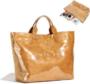 Stellaya women's letter print tote bag, Stellaya Tote Bag, Fashion Large Handle PVC Kraft Paper Handbag