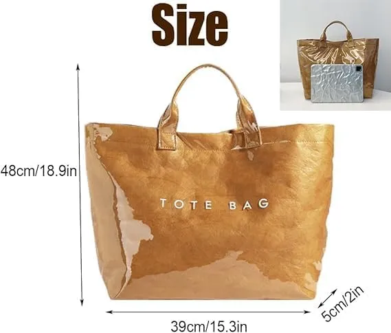 Stellaya women's letter print tote bag, Stellaya Tote Bag, Fashion Large Handle PVC Kraft Paper Handbag