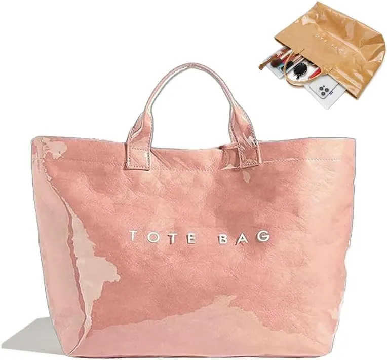 Stellaya women's letter print tote bag, Stellaya Tote Bag, Fashion Large Handle PVC Kraft Paper Handbag