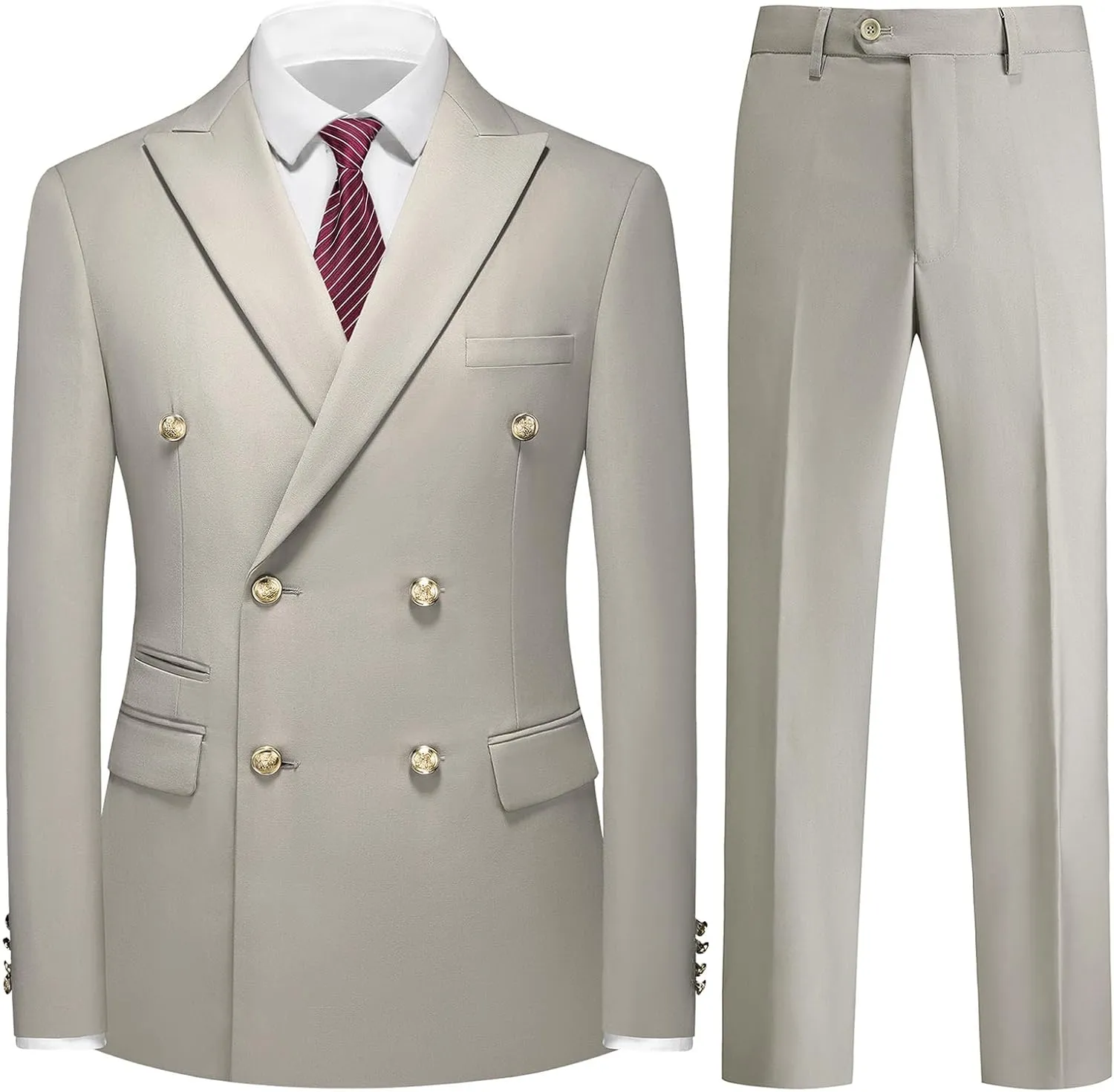 Suit for Men Solid Double Breasted 2 Piece Tuxedo Set Regular Fit Peak Lapels Jacket and Pants