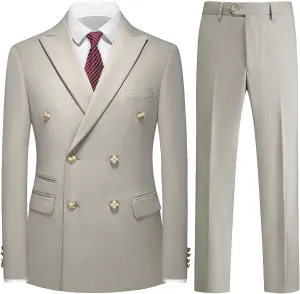 Suit for Men Solid Double Breasted 2 Piece Tuxedo Set Regular Fit Peak Lapels Jacket and Pants