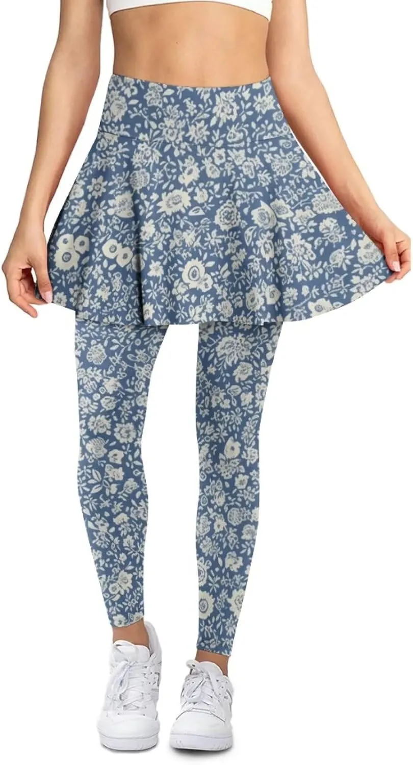 Sunflower Summer Gym Workout Outfits Leggings, Skull Yoga Running Casual Golf Tennis Legging High Waisted Skirts