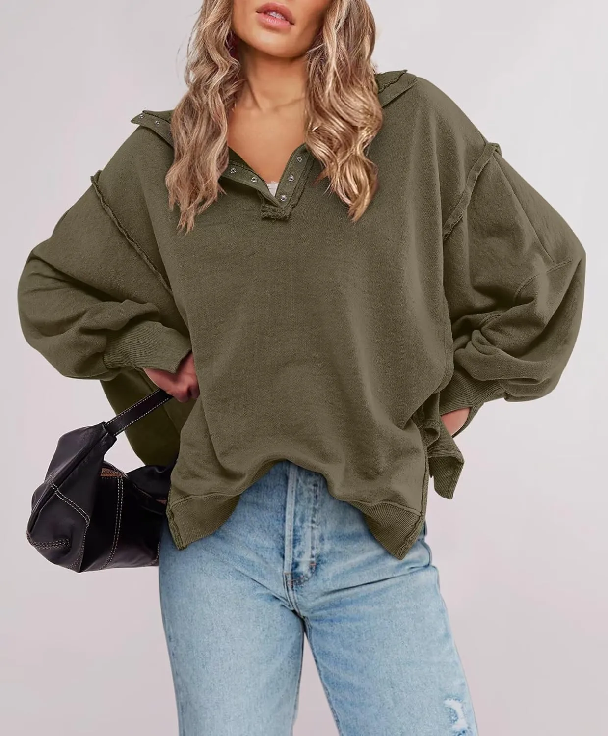 Sweatshirt for Women Fall Clothing for Women 2024 Trendy Henley Pullover Button Sweatshirts Tunic Tops S-2xl