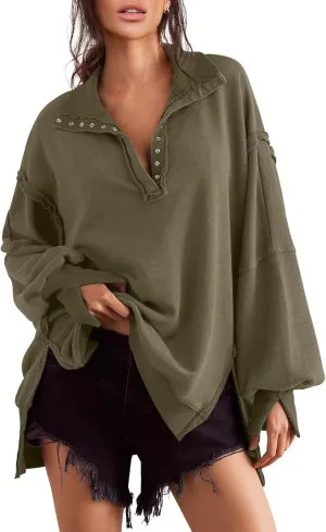 Sweatshirt for Women Fall Clothing for Women 2024 Trendy Henley Pullover Button Sweatshirts Tunic Tops S-2xl