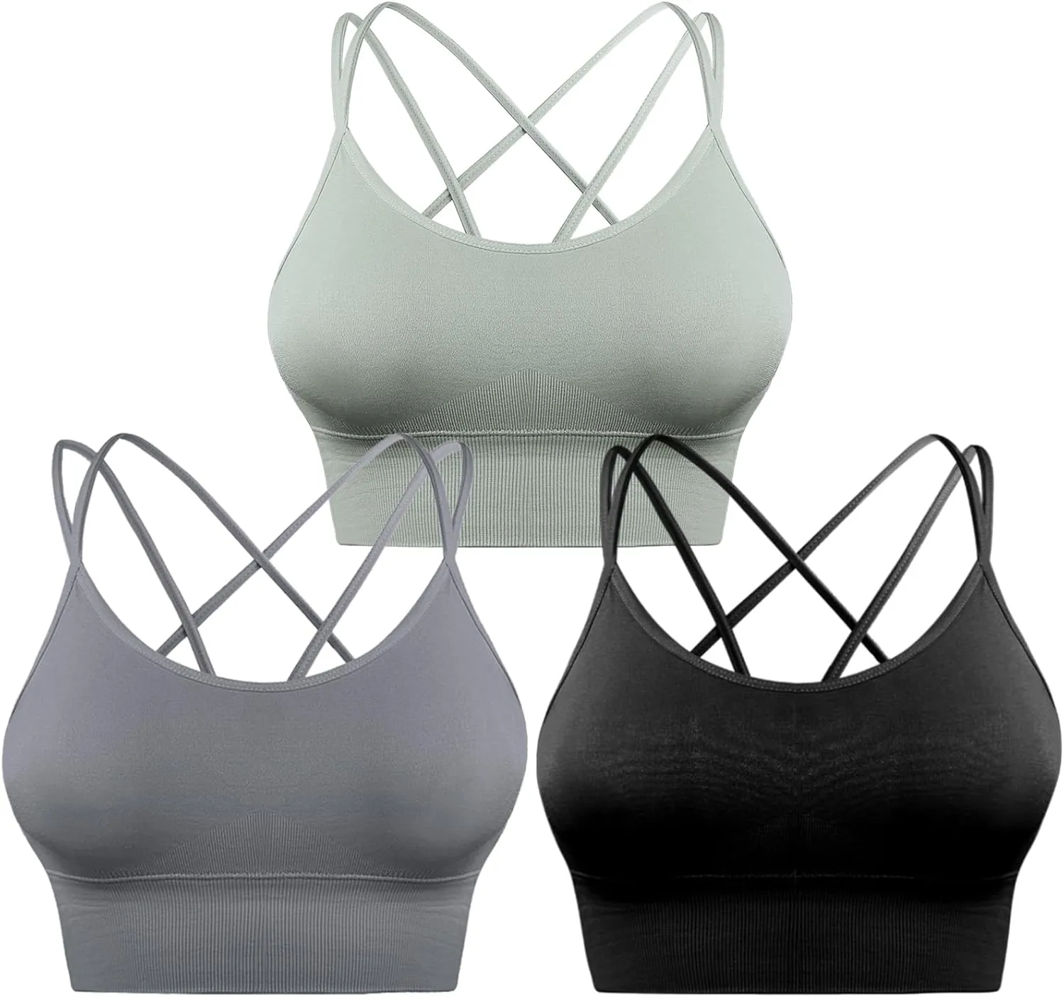 Sykooria 3 Pack Strappy Sports Bra for Women Sexy Crisscross for Yoga Running Athletic Gym Workout Fitness Tank Tops