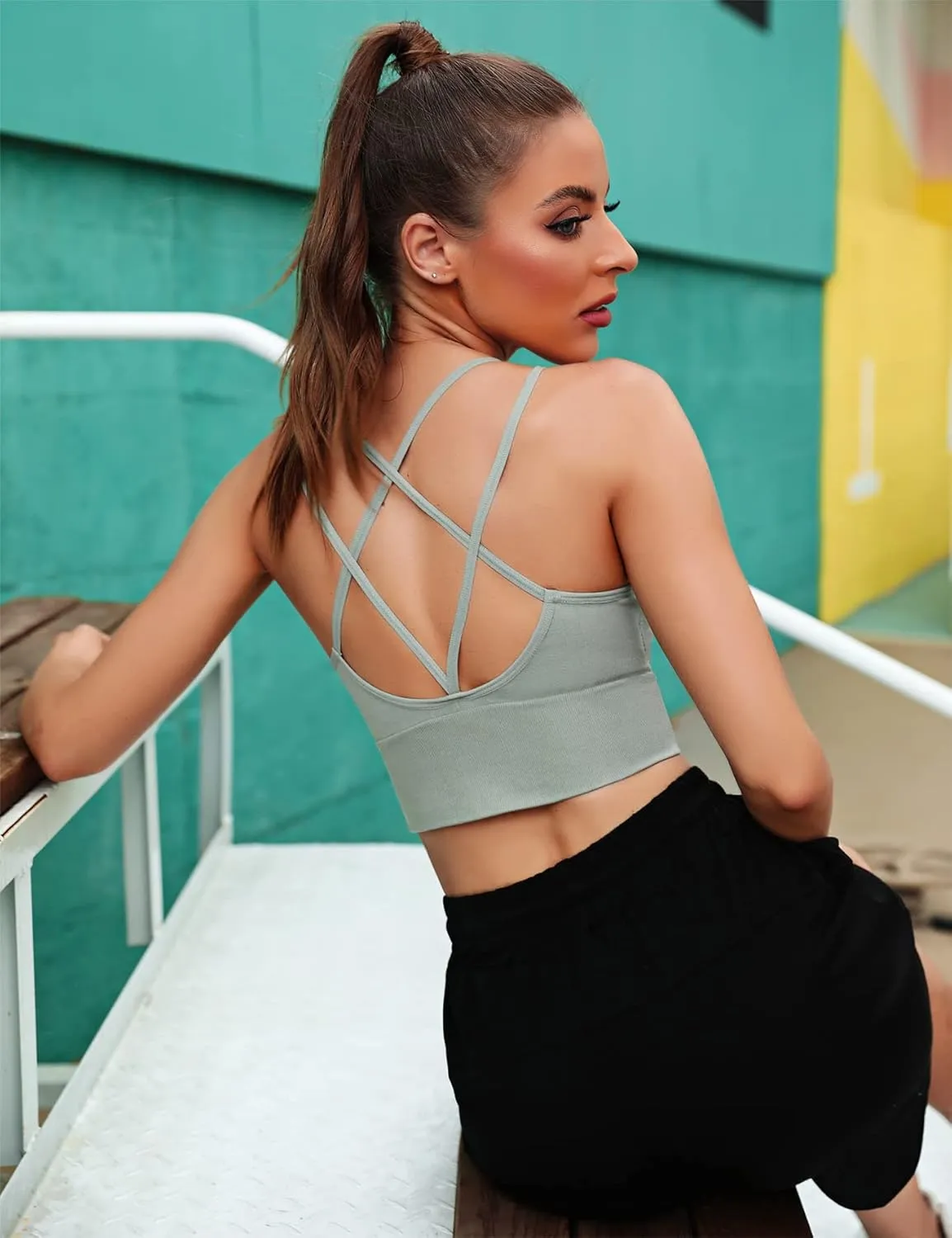 Sykooria 3 Pack Strappy Sports Bra for Women Sexy Crisscross for Yoga Running Athletic Gym Workout Fitness Tank Tops