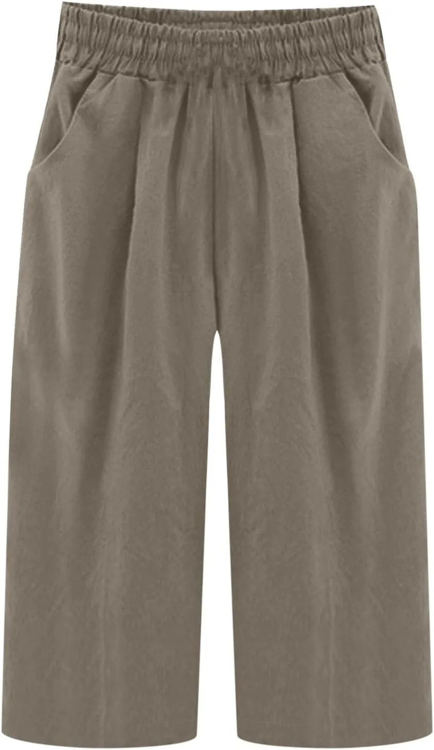 TANGNADE Women Capris for Summer Elastic Waist Loose Fit Capri Cotton Linen Pants Lightweight Casual Travel Ladies Trouser