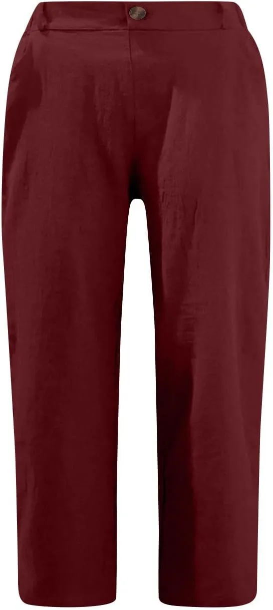 TANGNADE Women's Capris and Cropped Pants Summer Plus Size Knee Length Capri Comfy Elastic Waist Beach Trouser