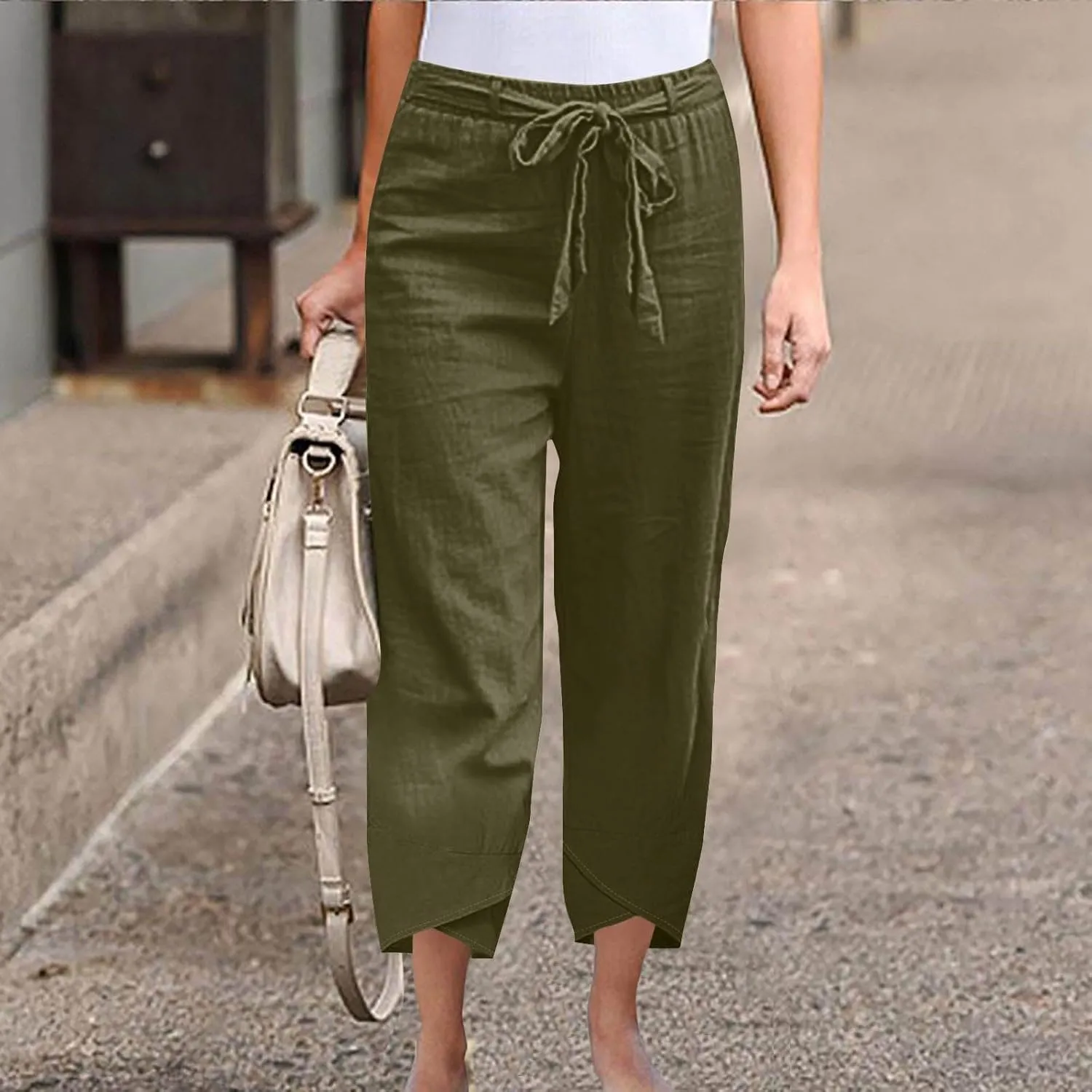 TANGNADE Women's Cotton Linen Pants for Summer Casual Palazzo Pant Straight Wide Leg Loose Beach Trouser Outfits