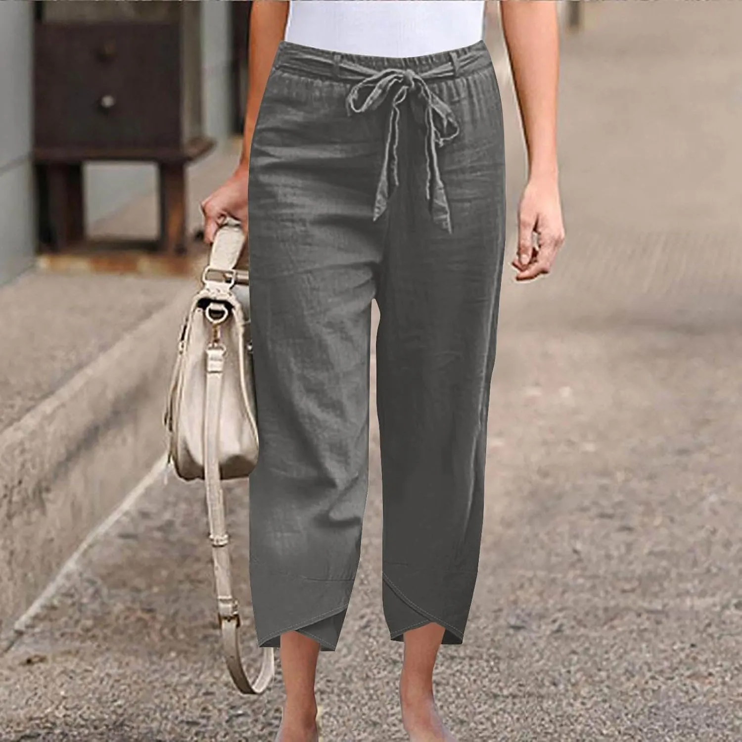 TANGNADE Women's Cotton Linen Pants for Summer Casual Palazzo Pant Straight Wide Leg Loose Beach Trouser Outfits