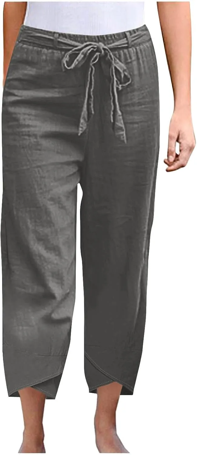 TANGNADE Women's Cotton Linen Pants for Summer Casual Palazzo Pant Straight Wide Leg Loose Beach Trouser Outfits