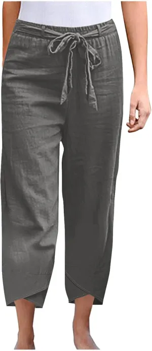 TANGNADE Women's Cotton Linen Pants for Summer Casual Palazzo Pant Straight Wide Leg Loose Beach Trouser Outfits