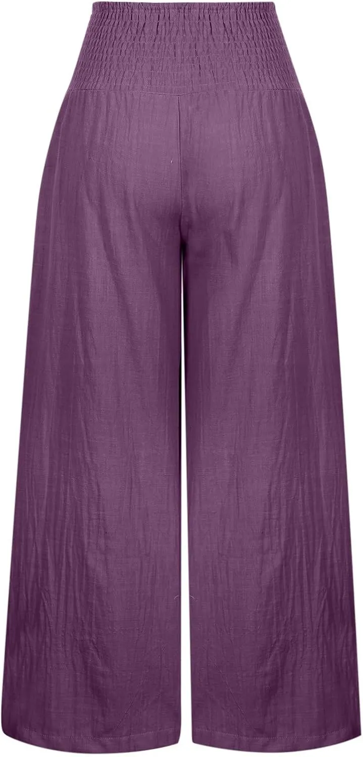 TARIENDY Womens High Waisted Pants Wide Leg Loose Palazzo Pants Elastic Beach Casual Pants Summer Trousers with Pockets