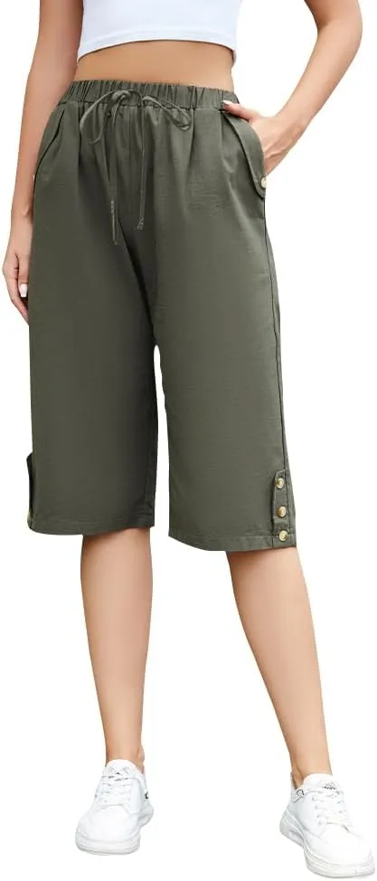 TBA Wide Leg Straight Capri Pants for Women Drawstring Elastic High Waist Joggers Pants Casual Cropped Trousers with Pockets
