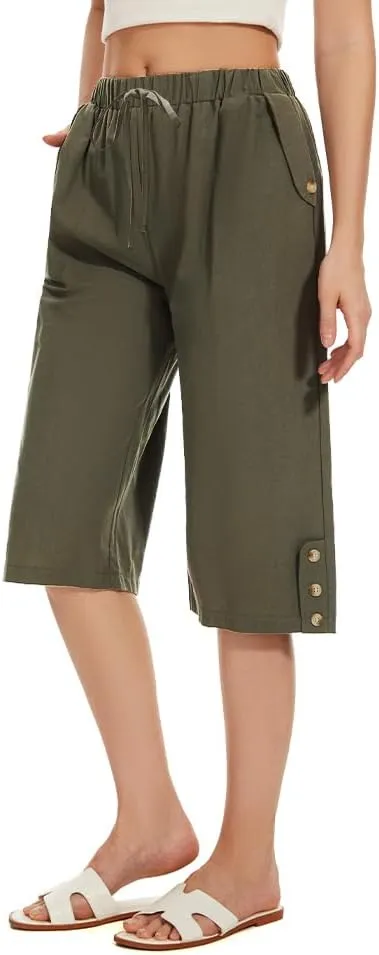 TBA Wide Leg Straight Capri Pants for Women Drawstring Elastic High Waist Joggers Pants Casual Cropped Trousers with Pockets