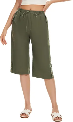TBA Wide Leg Straight Capri Pants for Women Drawstring Elastic High Waist Joggers Pants Casual Cropped Trousers with Pockets
