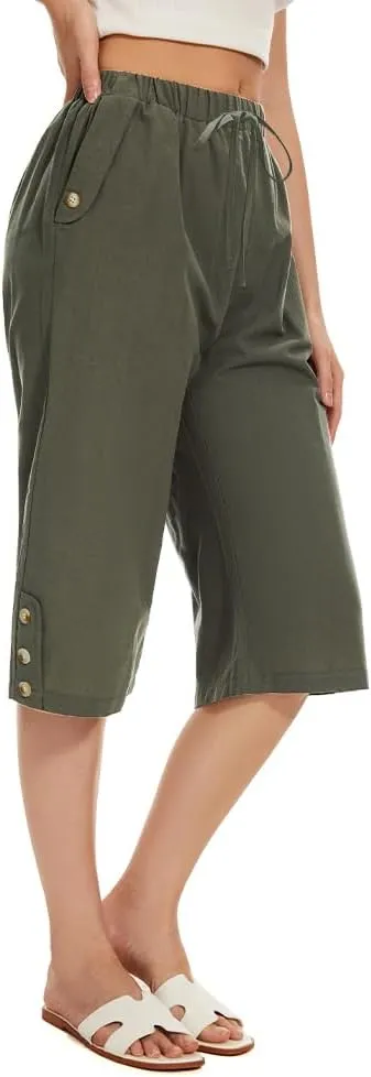 TBA Wide Leg Straight Capri Pants for Women Drawstring Elastic High Waist Joggers Pants Casual Cropped Trousers with Pockets