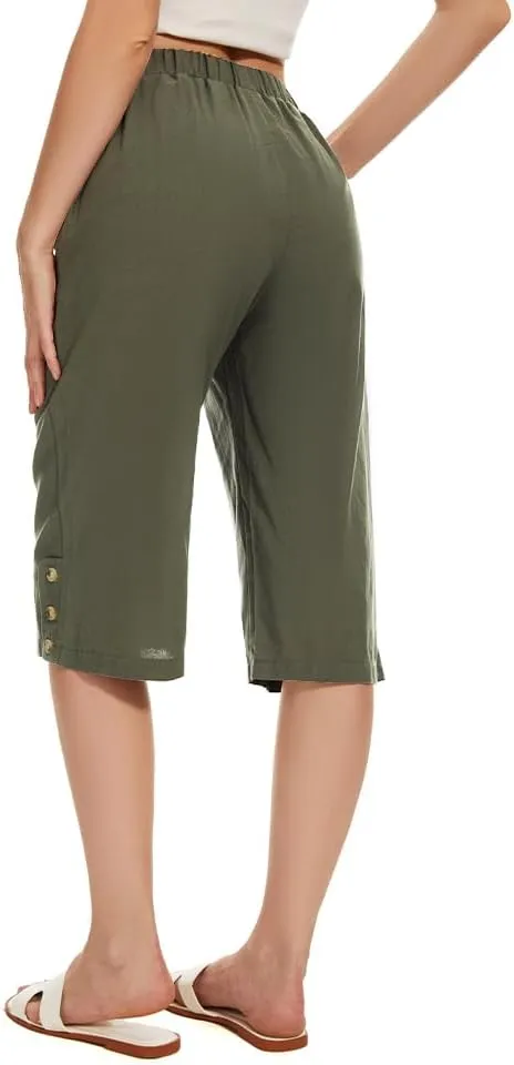 TBA Wide Leg Straight Capri Pants for Women Drawstring Elastic High Waist Joggers Pants Casual Cropped Trousers with Pockets