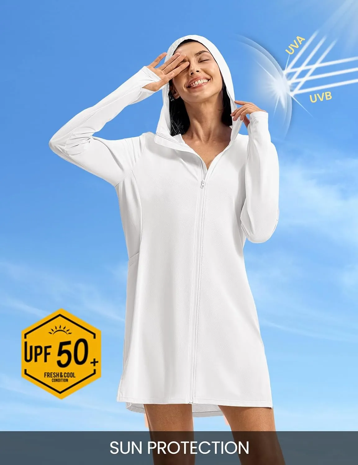 TBMPOY Women's Swim Cover Up UPF 50  Sun Protection Long Hoodie Jacket SPF Lightweight Beach Swimwear Coverups 2025