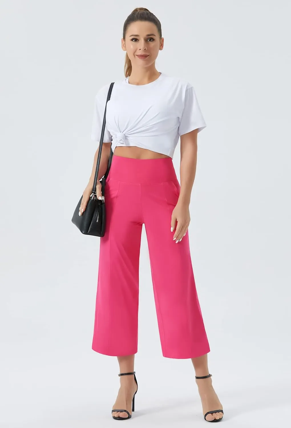THE GYM PEOPLE Womens' Yoga Pants with Pockets and Tummy Control High Waist in Flare Crop