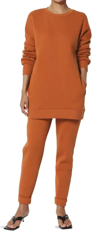 TheMogan Women's S~3X Lounge FleecePullover Sweatshirt Drawstring Jogger Sweat Pants SET