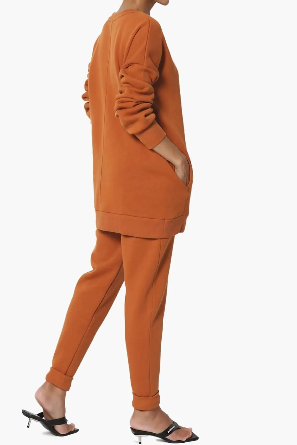 TheMogan Women's S~3X Lounge FleecePullover Sweatshirt Drawstring Jogger Sweat Pants SET