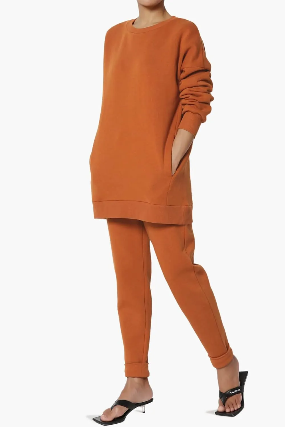 TheMogan Women's S~3X Lounge FleecePullover Sweatshirt Drawstring Jogger Sweat Pants SET