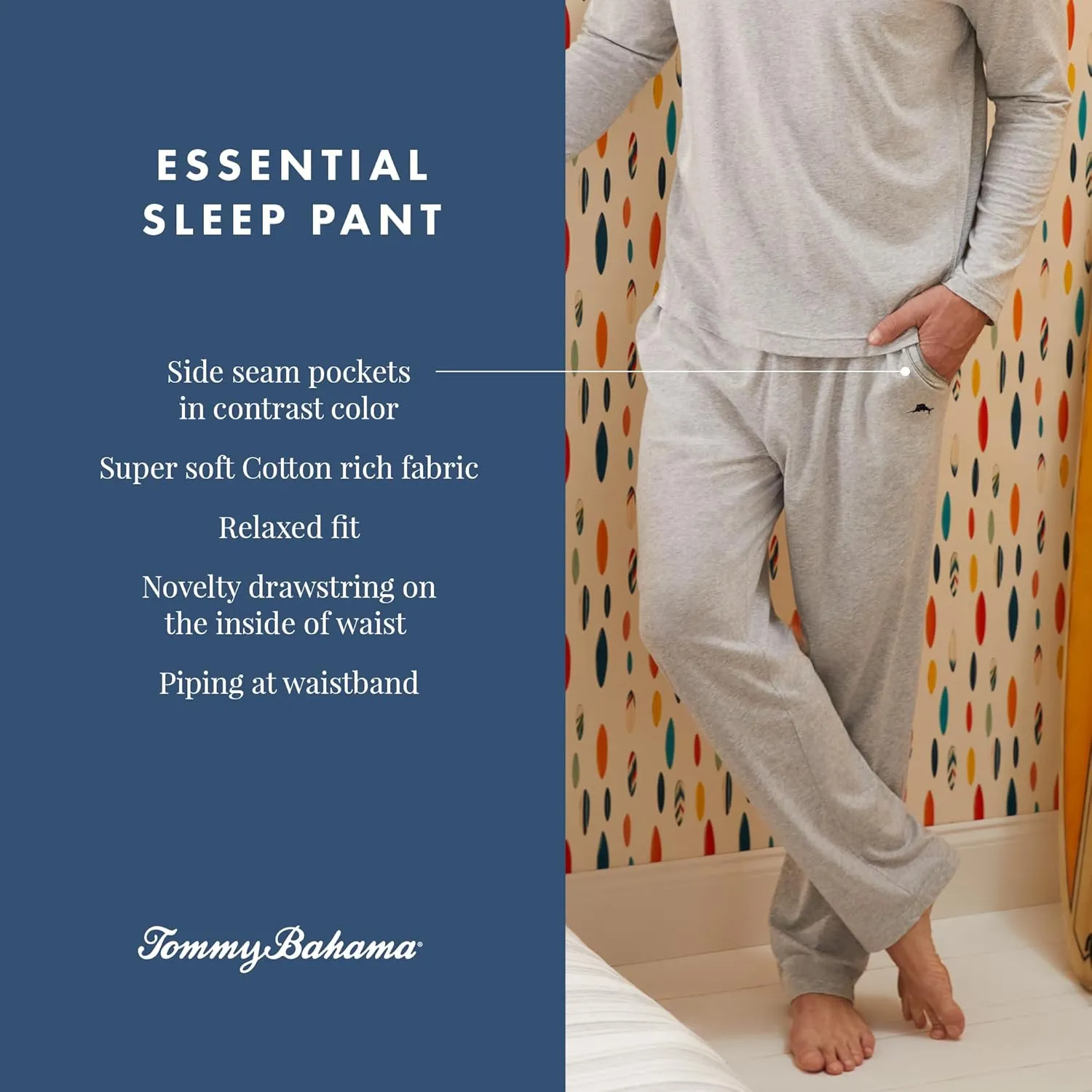 Tommy Bahama - Men's Essential Sleep Pant, Long Straight Leg Cotton Blend Pajama Pants for Sleep or Lounge