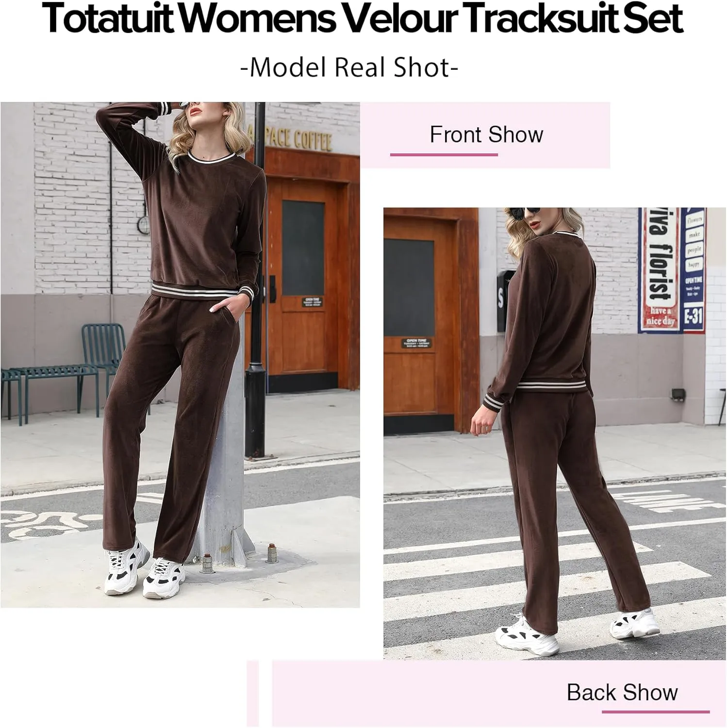 Totatuit Women's Sweatsuit Set Velour Long Sleeve and Pants Sport Sweat Suits 2 Piece Tracksuits Outfits with Pocket S-XXL
