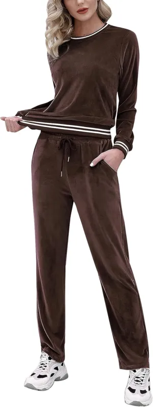 Totatuit Women's Sweatsuit Set Velour Long Sleeve and Pants Sport Sweat Suits 2 Piece Tracksuits Outfits with Pocket S-XXL