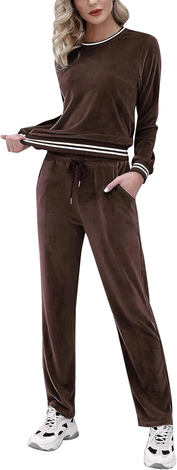 Totatuit Women's Sweatsuit Set Velour Long Sleeve and Pants Sport Sweat Suits 2 Piece Tracksuits Outfits with Pocket S-XXL