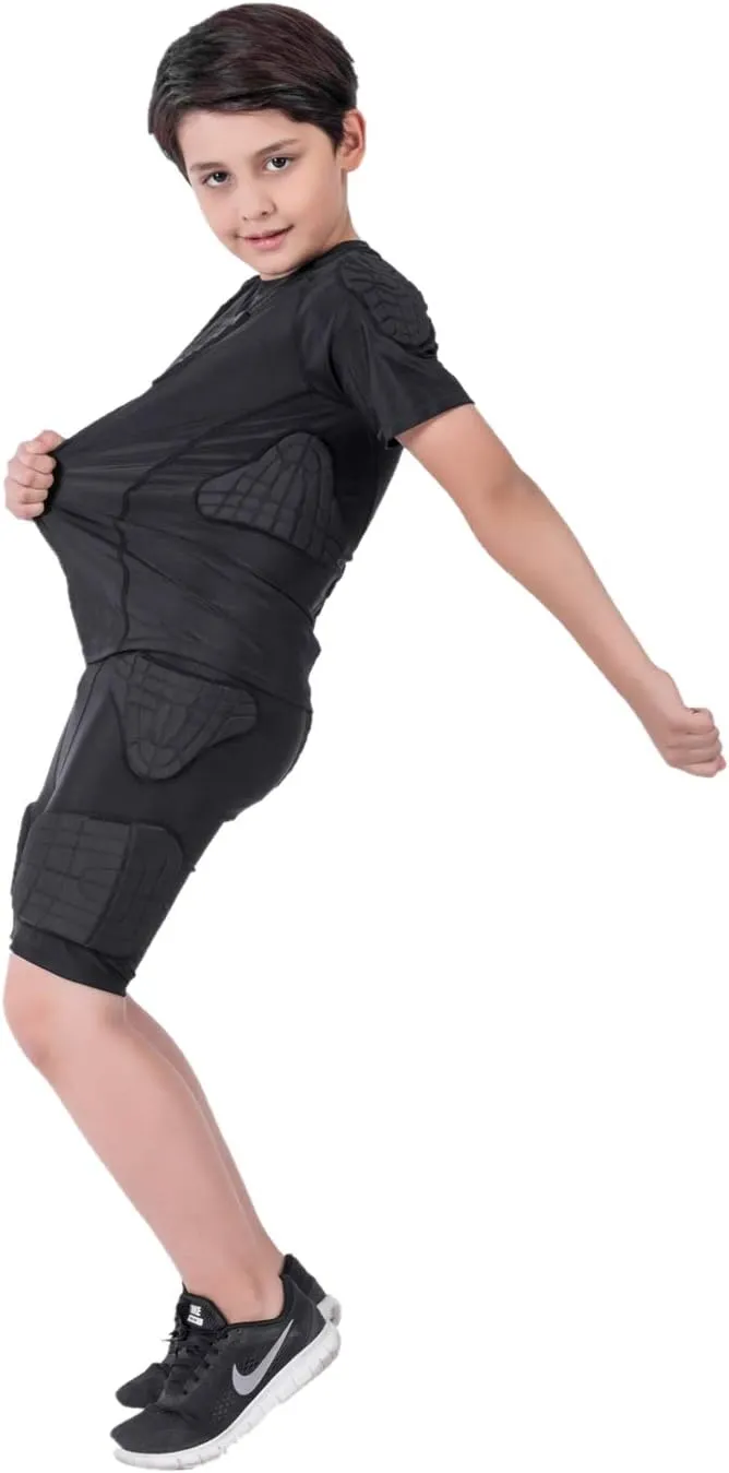TUOY Youth Boys Padded Protective Shirts Paddded Compression Shirts for Football Paintball Baseball