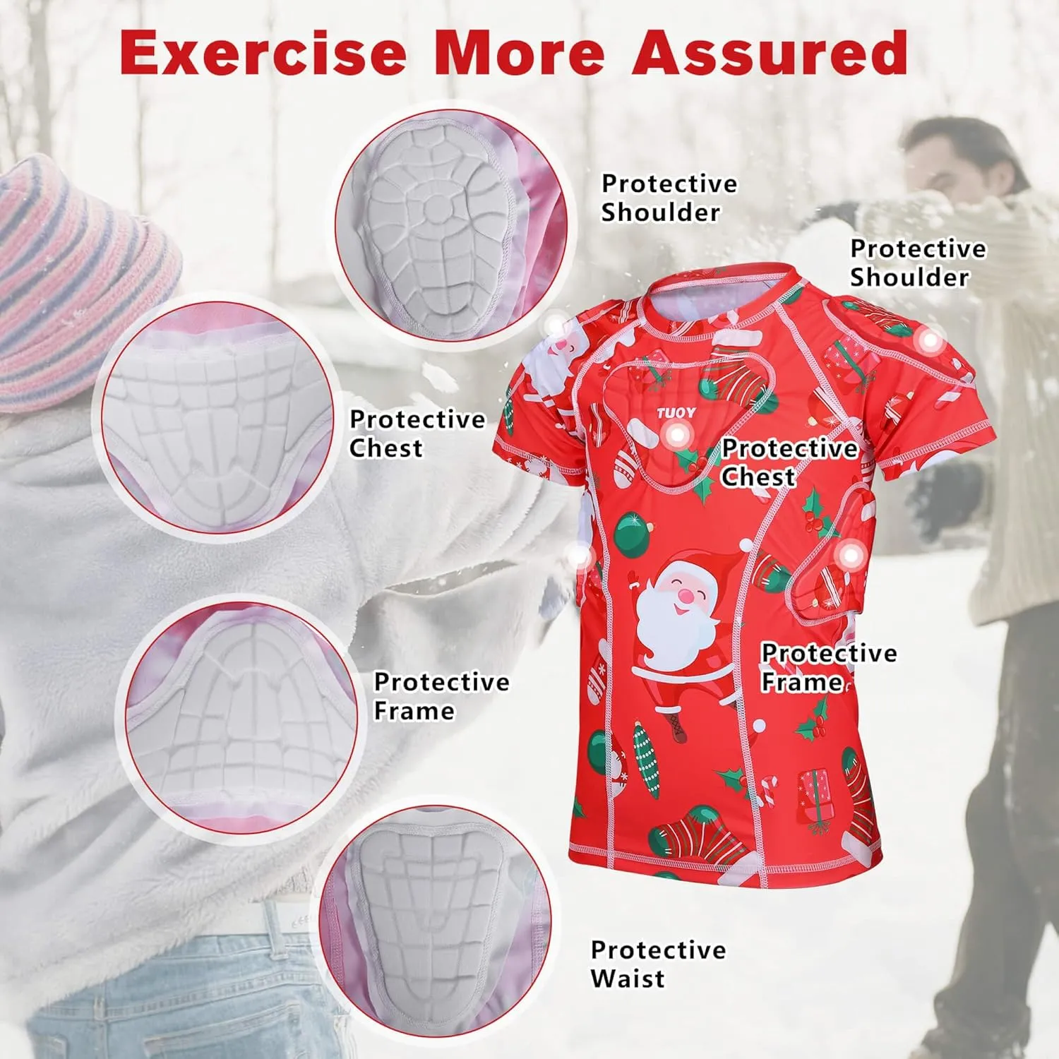 TUOY Youth Boys Padded Protective Shirts Paddded Compression Shirts for Football Paintball Baseball