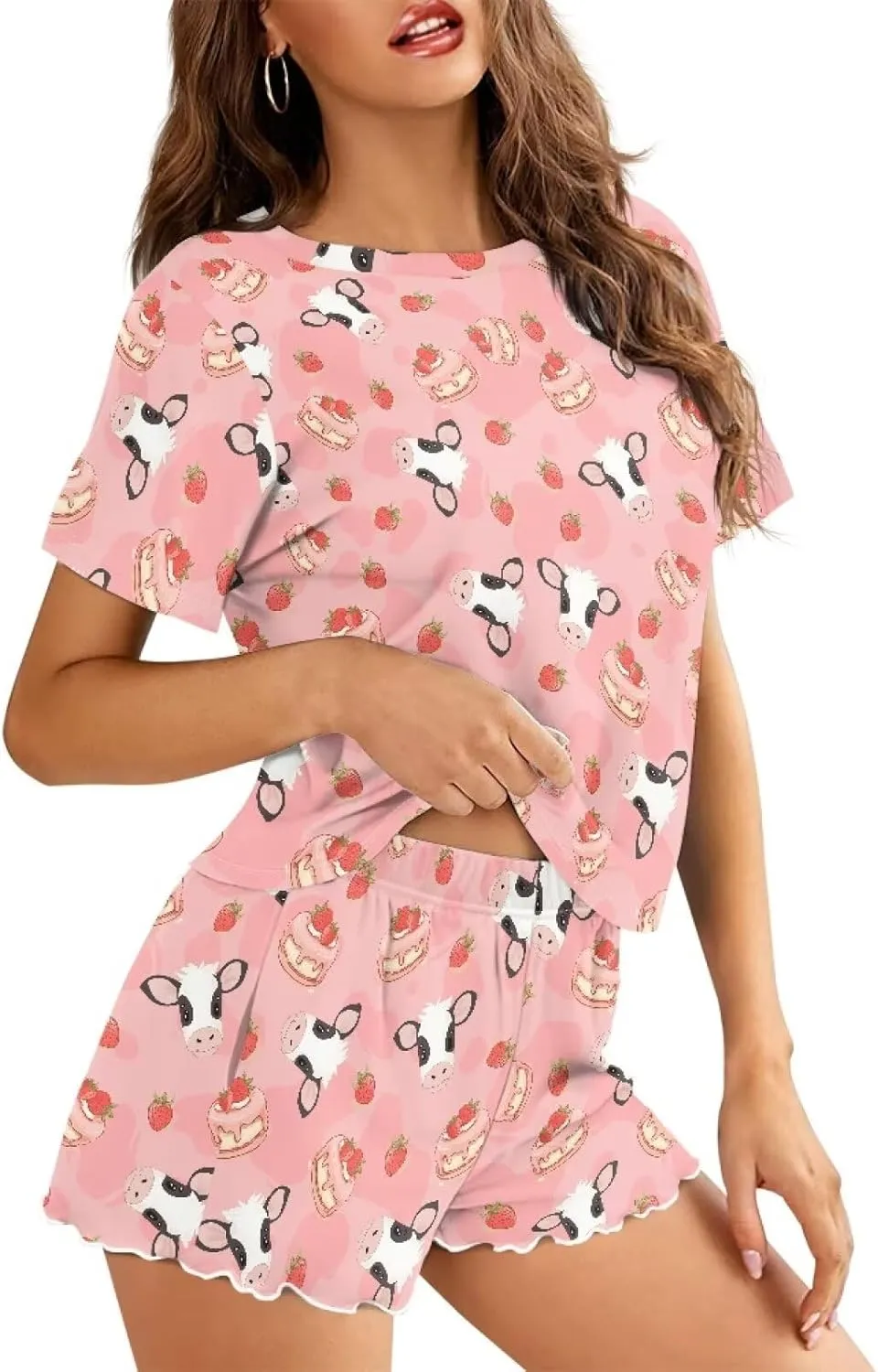 Two Piece Outfits for Women, Lounge Set Short Sleeve Sweatsuit Set Tracksuit Set Top and Shorts Set Pajama Set
