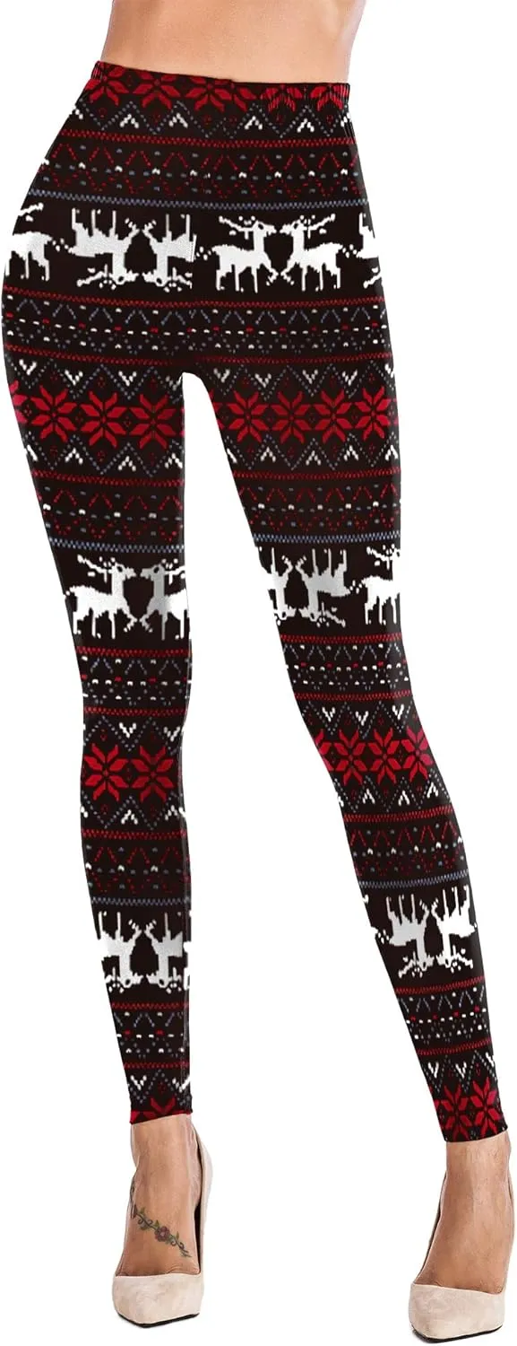 Uaderize Womens Ultra Soft Brushed Christmas Day Leggings Pants Ankle Length Black Deals Friday 2023 S-5XL