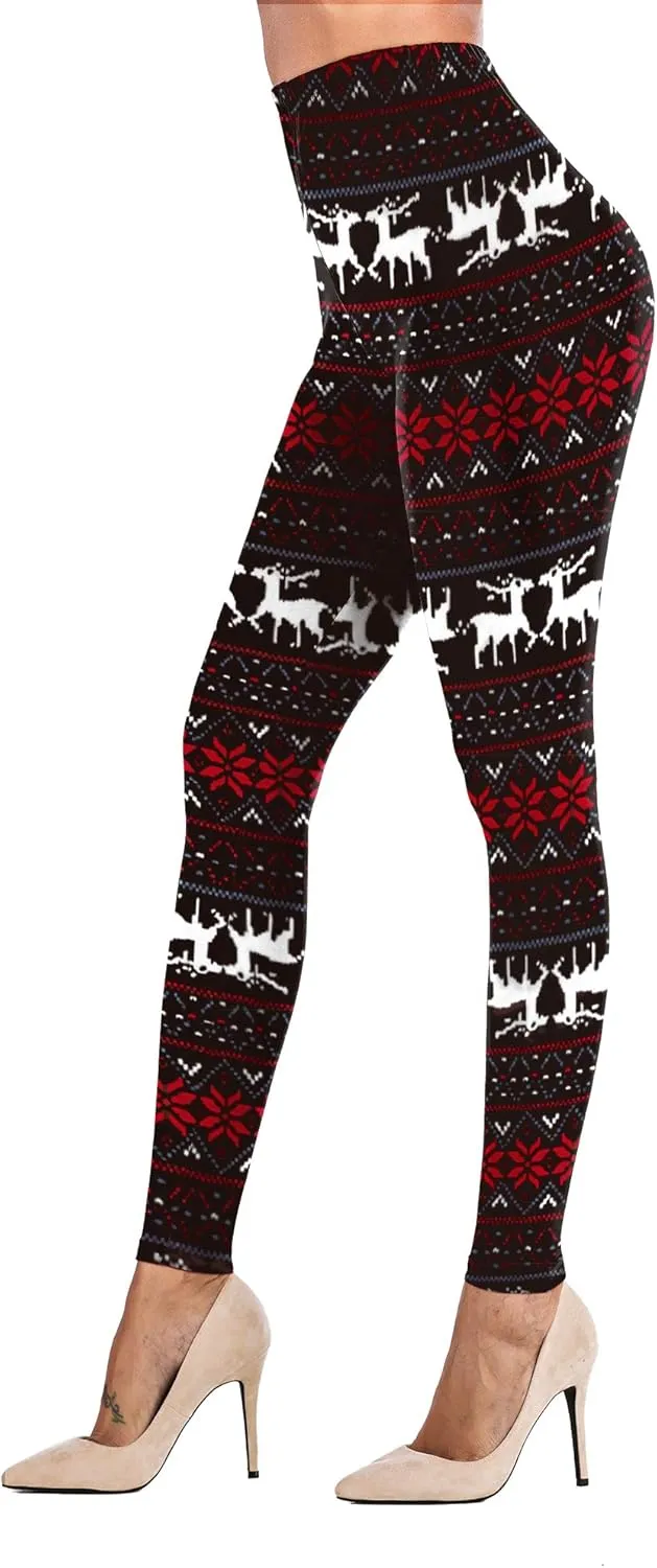 Uaderize Womens Ultra Soft Brushed Christmas Day Leggings Pants Ankle Length Black Deals Friday 2023 S-5XL