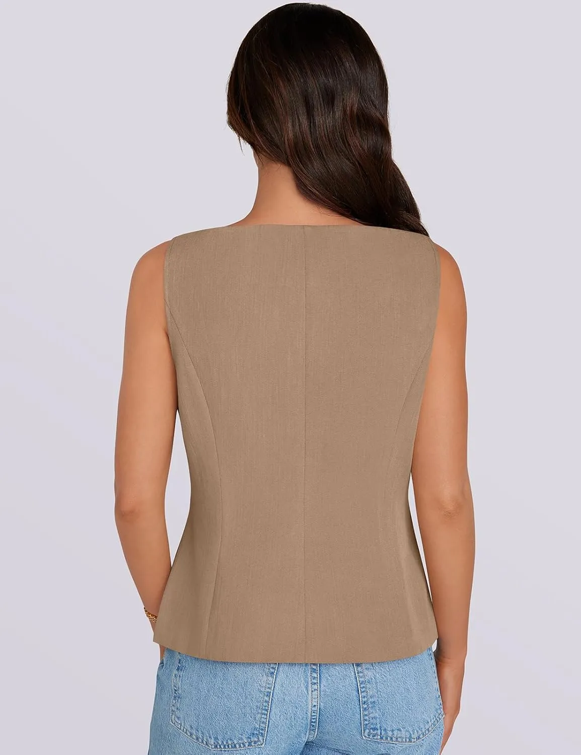 UEU Womens Vest Top 4 Button Sleeveless Boat Neck Fully Lined 2025 Trendy Dressy Business Work Blazer Suit Waistcoat