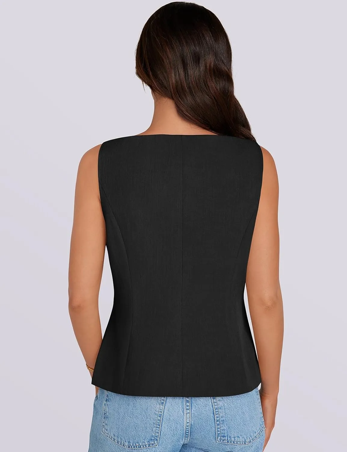 UEU Womens Vest Top 4 Button Sleeveless Boat Neck Fully Lined 2025 Trendy Dressy Business Work Blazer Suit Waistcoat