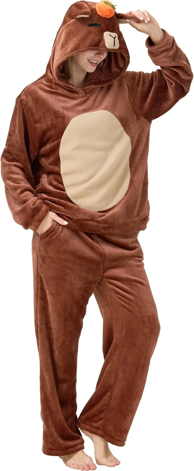 Unisex Animal Cosplay Pajamas Set - 2-Piece Halloween Costume Sleepwear Loungewear with Hoodie & Pants