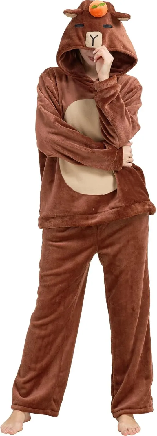 Unisex Animal Cosplay Pajamas Set - 2-Piece Halloween Costume Sleepwear Loungewear with Hoodie & Pants