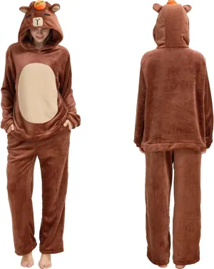 Unisex Animal Cosplay Pajamas Set - 2-Piece Halloween Costume Sleepwear Loungewear with Hoodie & Pants