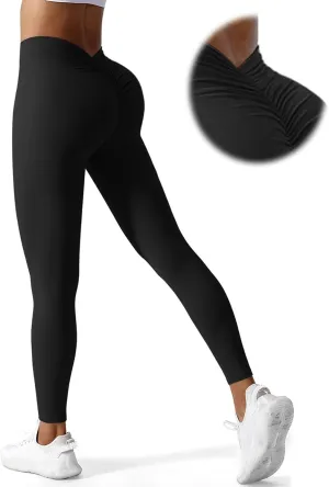 V Back Workout Leggings for Women High Waisted Biker Booty Tights Scrunch Butt Lifting Gym Yoga Pants