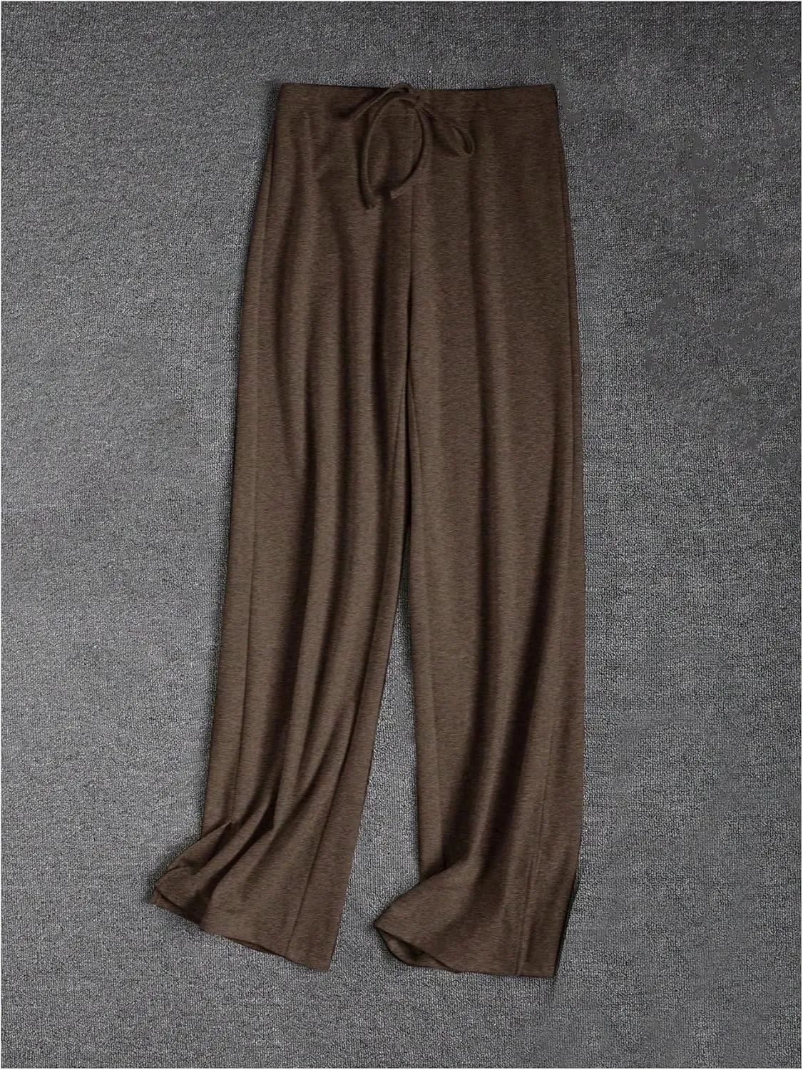 Verdusa Women's Solid Drawstring Waist Knit Lounge Pants Flare Leg Slit Trousers