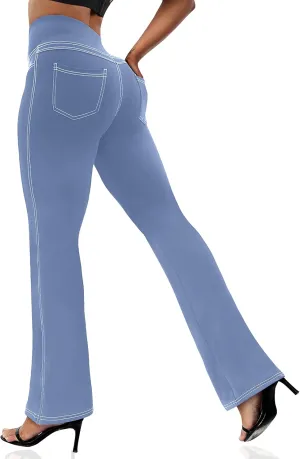 VOOVEEYA Women's Bootcut Leggings - Bootleg Yoga Pants Flare with 4 Pockets,Tummy Control High Waisted Casual Dress Pants