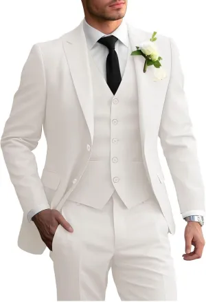 Wangyue 3 Piece Men's Suits Slim Fit Sets Elegant Suit for Men Peak Lapel Two Button Solid Jacket Vest Pants Prom