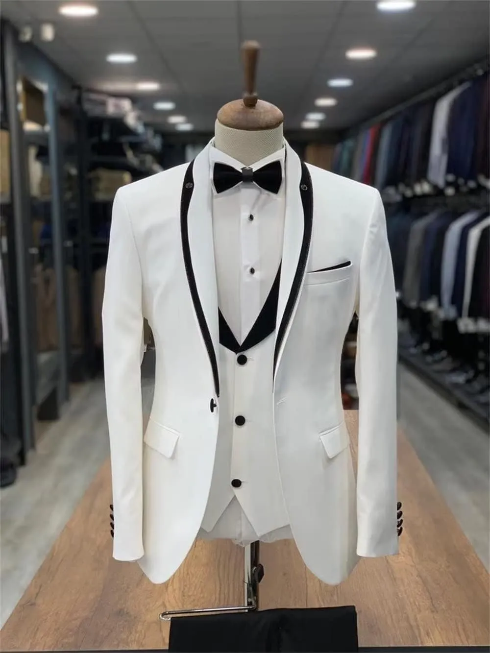 Wangyue Men's Suits 3 Piece Slim Fit Wedding Suits for Men Two Button Jacket Vest Pants Set Prom Dinner