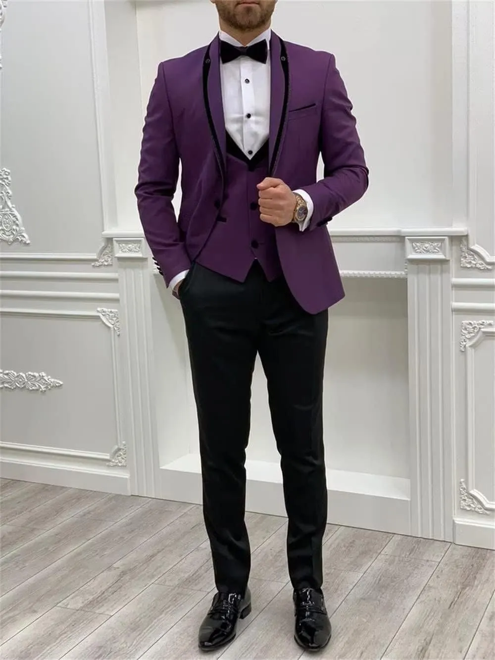 Wangyue Men's Suits 3 Piece Slim Fit Wedding Suits for Men Two Button Jacket Vest Pants Set Prom Dinner