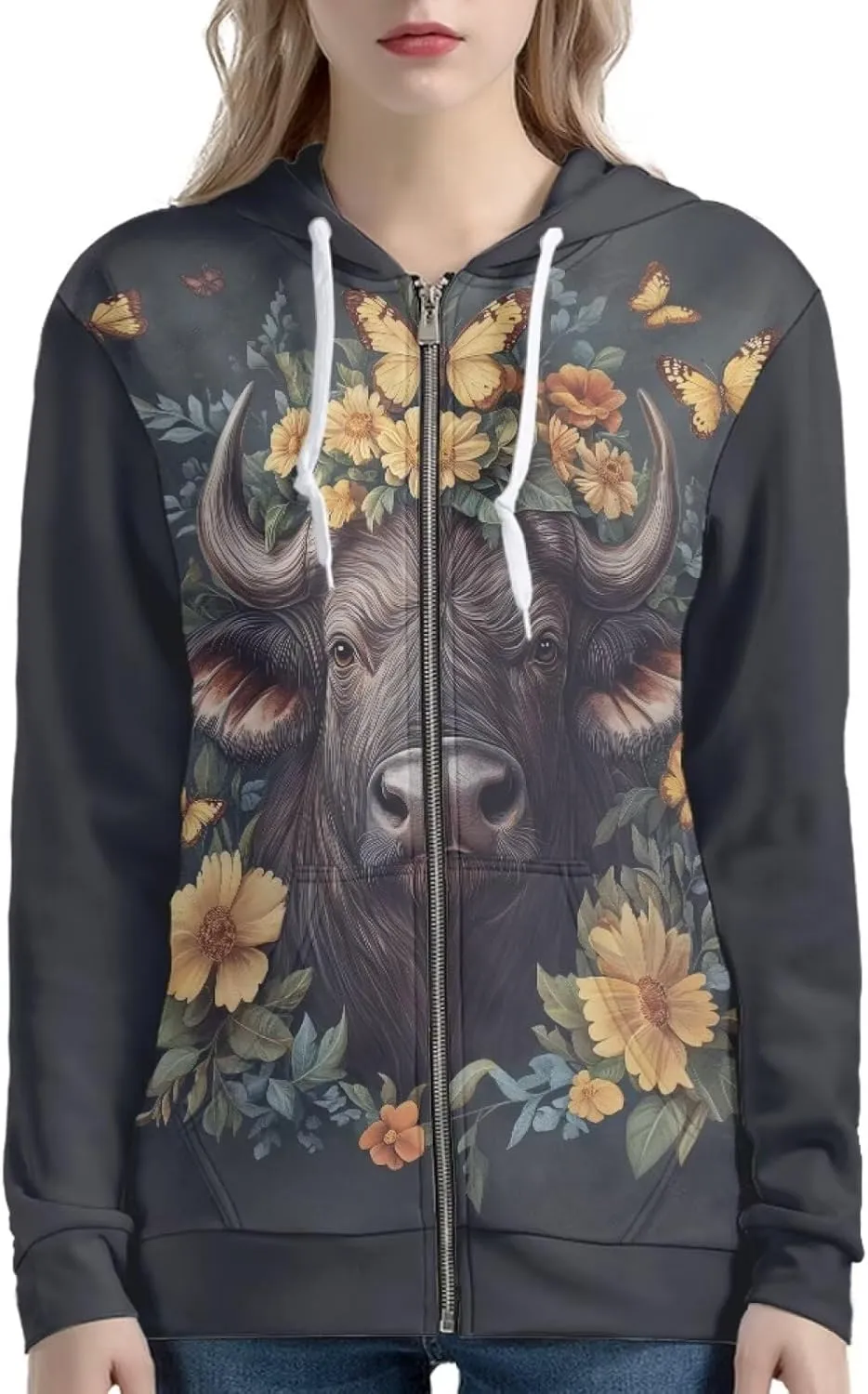 WELLFLYHOM Y2k Hoodie Women Zip Up Sweatshirt Long Sleeve Shirt Hooded Cardigan