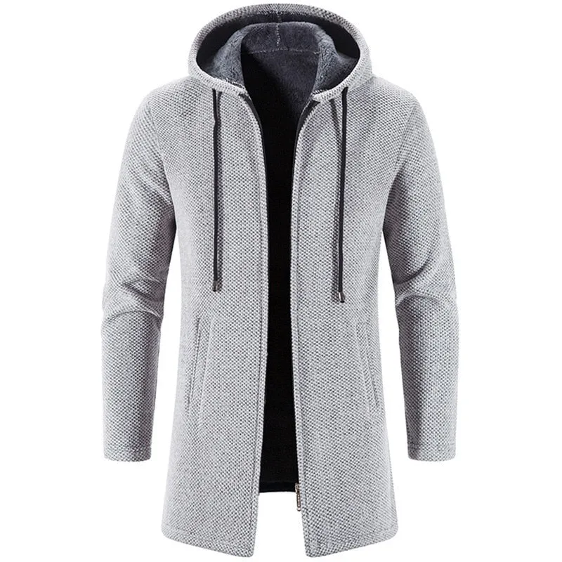 West Louis Warm Knitted Cashmere Hooded Sweater Cardigan